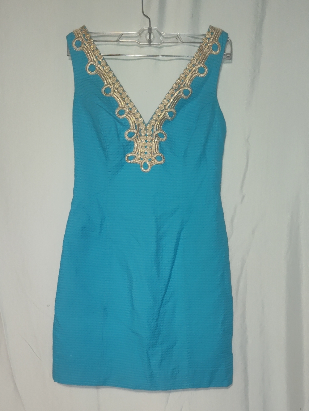 Lilly Pulitzer Bentley Excellent Sleeveless Blue Gold Shift Dress Size 0